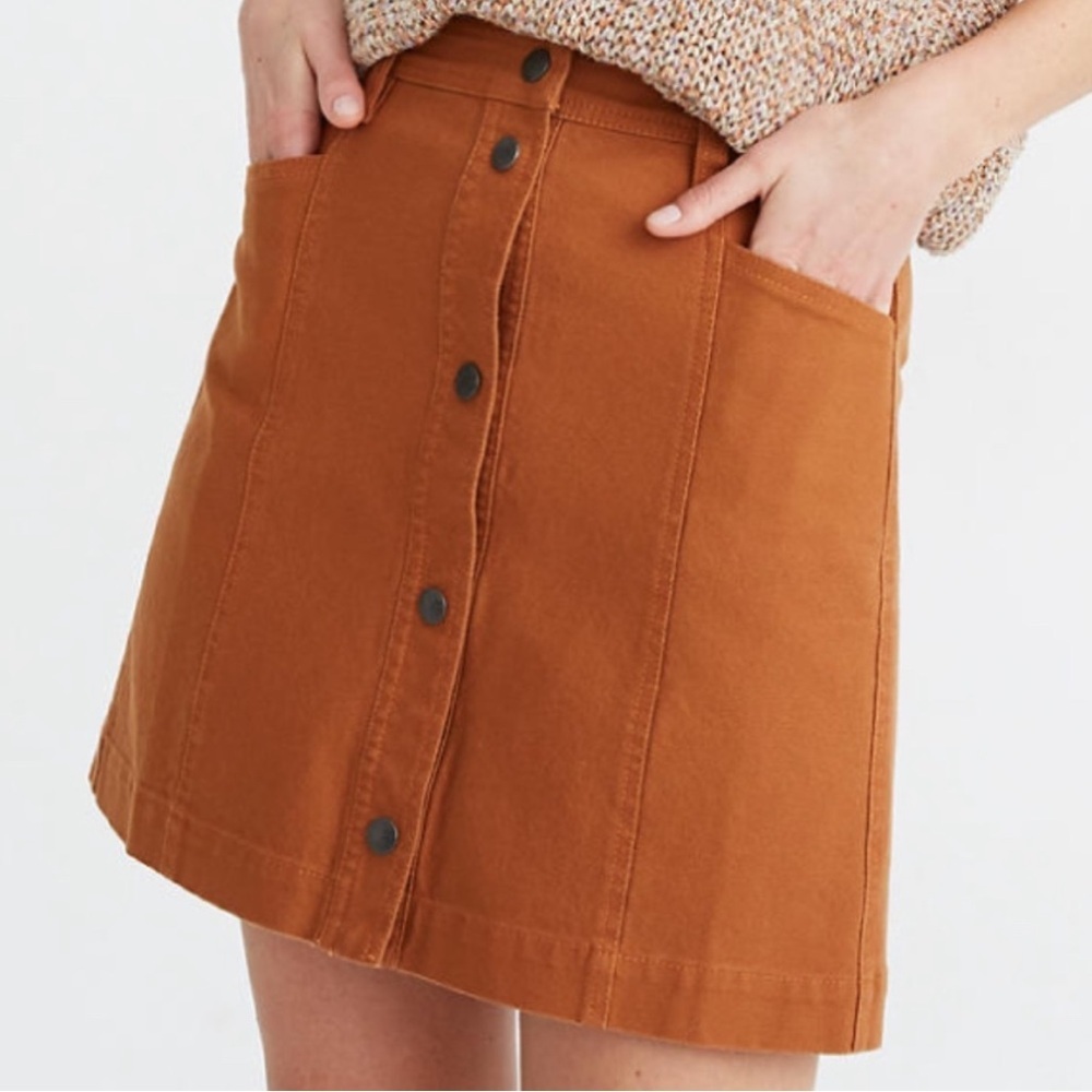 Madewell Rust Snap -Front A-Line Pocket Mini Skirt